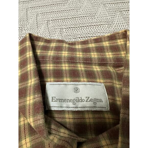 Ermenegildo Zegna brown fall plaid button down size L - Picture 6 of 10